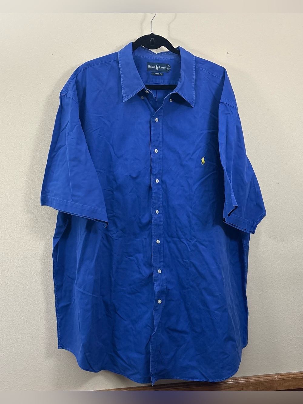 Ralph Lauren Short-Sleeve Button-Down Shirt royal Blue Classic Fit 3LT solid